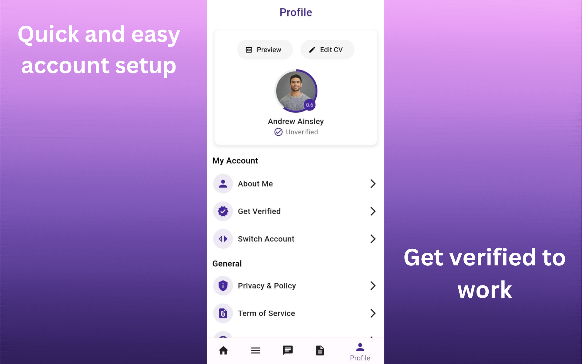 Quick and easy account setup